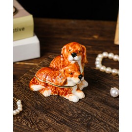 NIODAY Hand Painted Trinket Box Enamel Vintage Jewelry Box Double Puppy Hinged Metal Jewelry Organizer Decorative Treasure Box Unique Valentine's Day Gifts for Her Anniversary
