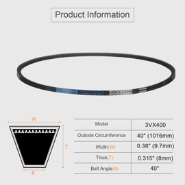 sourcing map 2pcs 3VX400 Rubber V-Belt, Raw Edge Cogged Industrial V Belt 40" Length x 0.38" Width x 0.32" Thickness