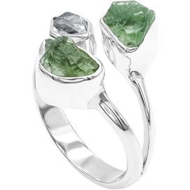 LYRA JEWELS Real Crystal Moldavite Herkimer Diamond Ring Sterling Silver Czech Republic Herkimer Moldavite Ring For Women Natural Raw Tektite Healing Stone Jewelry Gift For Her (9)