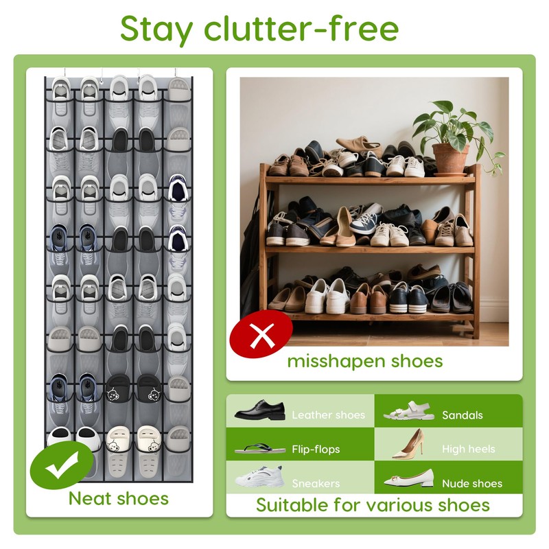 Unjumbly Over the Door Shoe Organizer with 40 Large Breathable