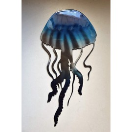 Jellyfish Metal Wall Art Accent Blue Tinged or NEW Teal or Purple Tinged 16" x 7 3/4" or 20"