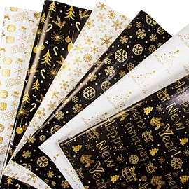 Toptime Christmas Wrapping Paper, 8 Sheets, Black White Wrapping Paper with Stickers, Christmas Paper with Snowflakes and Gift Box Pattern, Gift Wrapping for New Year, Parties, 70 x 50 cm