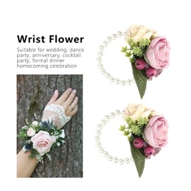 Pulseras de Ramillete de Muñeca, Ramillete de Muñeca para Novia Dama de Honor Flores Artificial Decoración para Bodas Bailes Fiestas de Graduación Regreso a Casa (Rosa)