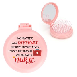 MystiCharm Nurses Week Appreciation Gifts for Women Stocking Fillers Christmas Thank You Valentines Birthday Halloween Easter Graduation Gift Travel Folding Hair Brush with Mirror for Nurse Vet Dental