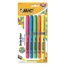 Brite Liner Grip Pocket Highlighter, Chisel Tip, Assorted Colors, 5/Set