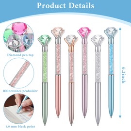 60 Pcs Diamond Pens Set with Rhinestone Crystal Gems, Sparkling Glitter Ballpoint Pen Collection in 6 Colors - Blue/Violet/Green/Silver/Rose Gold/Pink for Girls Wedding Party Office School Supplies