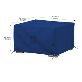Covers & All Square Ottoman Cover, Heavy Duty 18 Oz Waterproof UV & Weather Resistant Patio Garden Furniture Stool Protector Indoor Outdoor with Drawstrings (36" L x 36" W x 12" H, Blue)