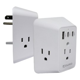 Aduro Multi Plug Outlet Extender with Surge Protector, White – Wall Charger Power Strip with Adapter 3 Outlets, 1 USB & 2 Type-C Charging Ports – for Home Office Travel, ETL Listed