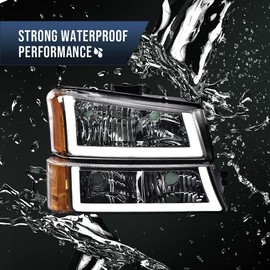 G-PLUS Headlights Assembly Fit Avalanche/Silverado 1500 2500 HD 3500 2003-2006/Fit Silverado 1500 2500 3500 Classic 2007,Smoky Lens Chrome Housing Amber ReflectorBumper Headlamps,faros delanteros