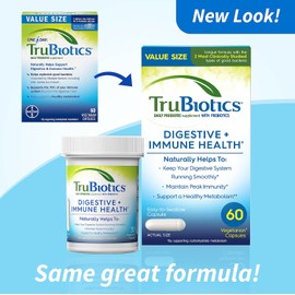 "TruBiotics Probiotics for Digestive & Immune Health – Relieves Abdominal Discomfort, Gas & Bloating – 2 Clinically Studied Probiotic Strains + Prebiotics – 60 Capsules"