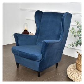 2-Piece Velvet Wing Chair Slipcover Stretch Wingback Sofa Cover Spandex Armchair Slipcovers Furniture Protector with Elastic Bottom for Living Room (Color : #12)