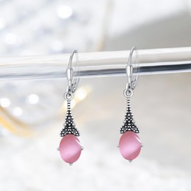 REDSUN Retro Teardrop Drop Earrings 925 Sterling Silver Hanging with Colourful Gemstones Earrings Vintage Drop Earrings Bohemian Ethnic Jewellery Gifts for Her Women, Silver