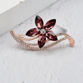 coadipress Flower Brooch for Women Girls Crystal Rhinestone Flower Floral Lapel Pin Elegant Clothing Accessory Wedding Gift Fashion Jewelry Gift (WineRed)