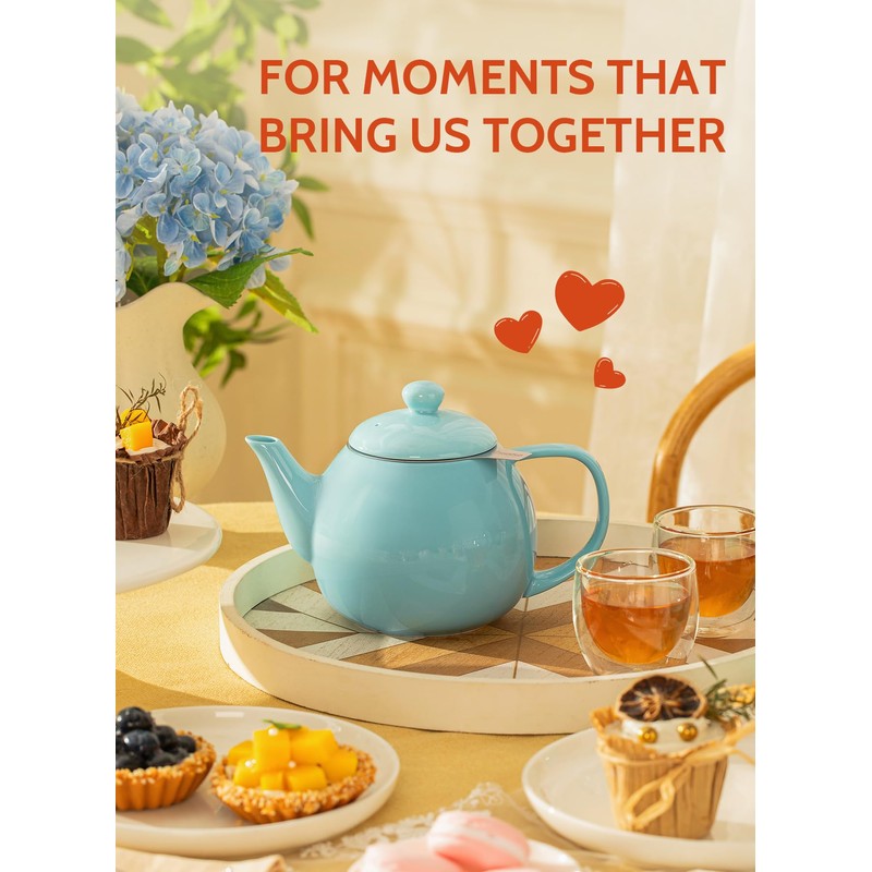 Sweese Teapot, Porcelain Tea Pot with Stainless Steel Infuser, Blooming