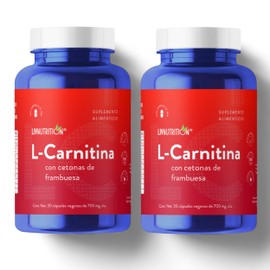 L Carnitina con Cetonas de Frambuesa con 60 capsulas de 400mg | 2 meses de rendimiento | 100% Natural, Vegano y Sin gluten | Pack 2 frascos con 30 capsulas cada uno | Suplemento Alimenticio | LIV NUTRITION