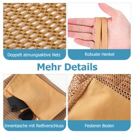 benpen Large Beach Bag Women's XL Family, Beach Bags for Women, Mesh Bag Beach with Zip Inner Pocket, Foldable Lightweight Mesh Beach Bag Basket, Swimming Bag, Small, Shopper for Women, brown,