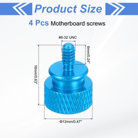 sourcing map 4Pcs #6-32 UNC Aluminum Thumb Screws, 12x16mm(ODxH) Computer Case Thumb Screws for PC Side Panel Motherboard Mounting Screw, Light Blue