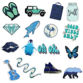 Blue Stickers for Water Bottle Trendy Teen Girls Laptop Hydroflasks Phone Car Bumper Computer Skateboard Decals Beach Theme with Turtle Pineapple Coconut Tree Design- 50pcs