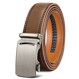 BULLIANT Mens Ratchet Belt,Leather Adjustable Slide Belt For Gift Mens Dress Casual 1 3/8",Size Adjustable(Tawny,34"-40" Waist Adjustable)
