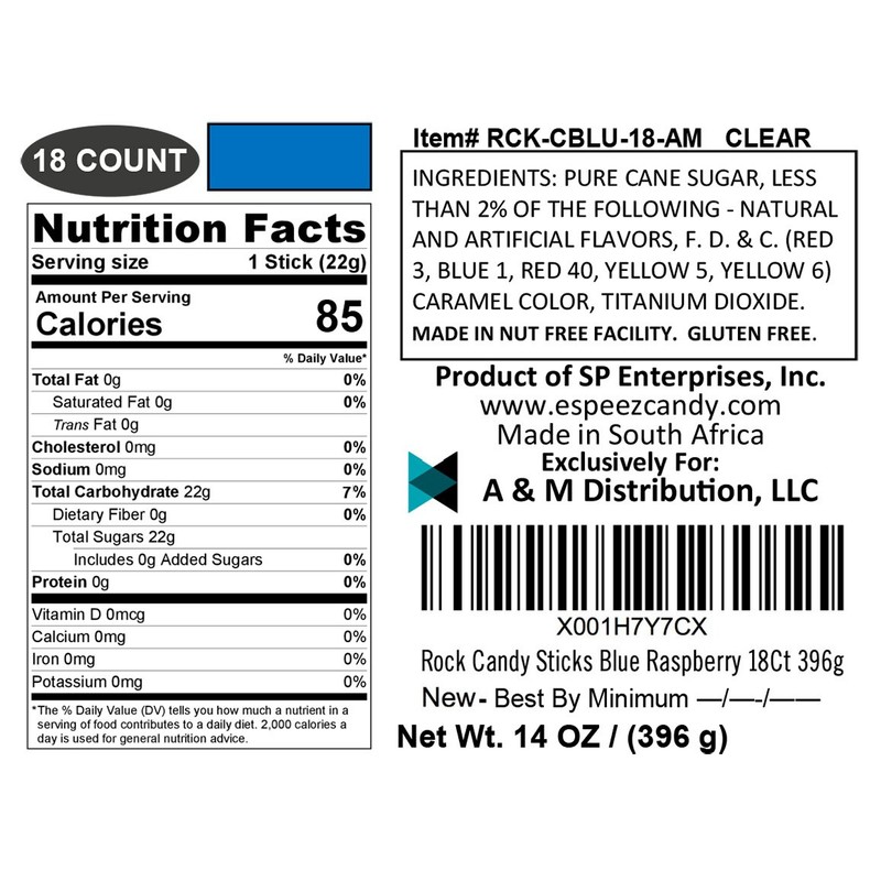 Extra Large Rock Candy Sticks: 18 Blue Raspberry Lollipop -