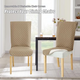 Gollense Dining Chair Covers Set of 4, Waterproof Desk Chair Cover with Anti-Slip Bands Washable Office Chair Seat Slipcovers with Back for Dining Room, Dorm Funiture Protector (Camel, 4PCS)