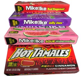 Variety pack of 3 Mike and Ike & 1 Tamales cinnamon candies 120g each, Total 480g(17Oz)