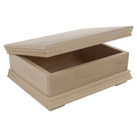 WooDeeDoo Unfinished Raw Wood Trinket Box | 22 x 17.5 x 6 cm | Vintage Classic Style Wooden Treasure Keepsake Chest Jewellery Holder Decorative Gift Case