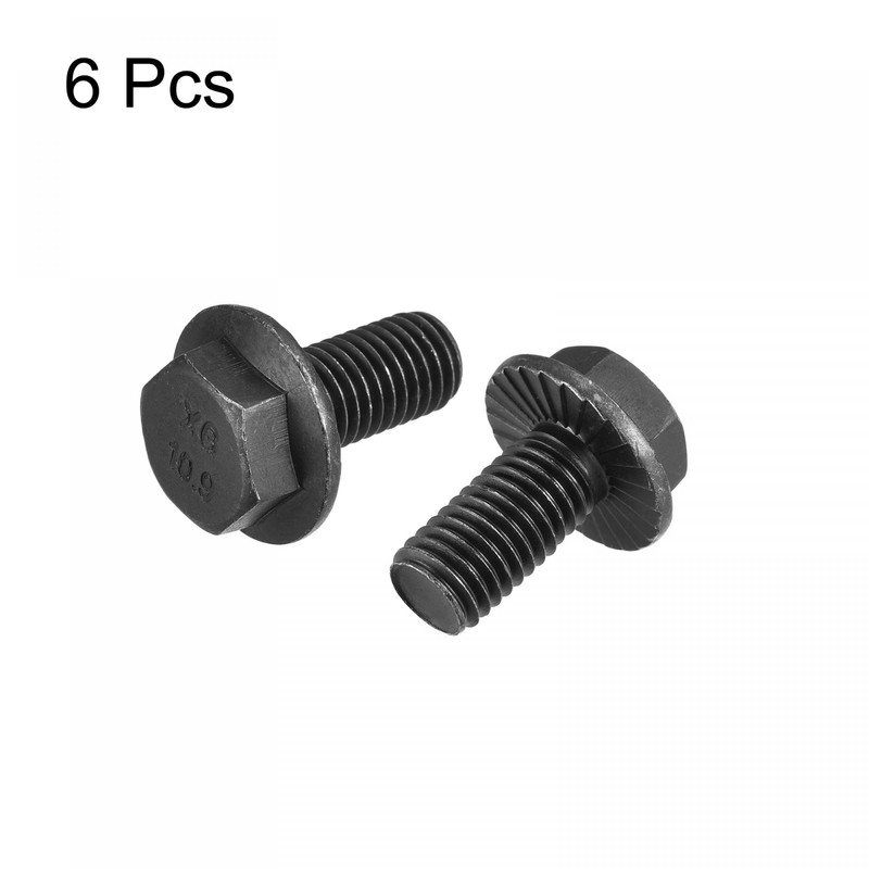 sourcing map M12x25mm Hex Serrated Flange Bolts 10.9 Grade Carbon
