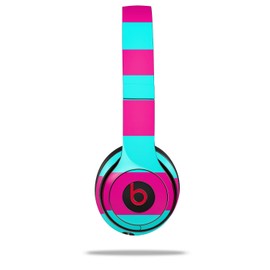 WraptorSkinz Skin Compatible with Beats Solo 4, Solo 3 and Solo 2 Wireless Headphones - Psycho Stripes Neon Teal and Hot Pink - Decal Vinyl Wrap (Headphones NOT Included)