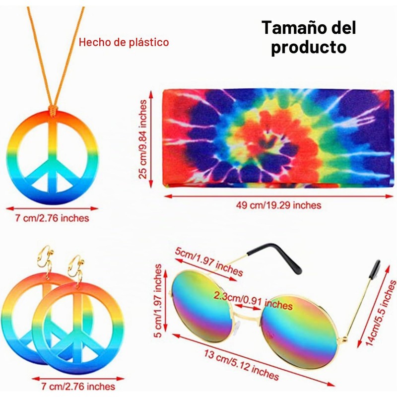 Set de accesorios hippie 5 piezas – Collar paz, aretes,
