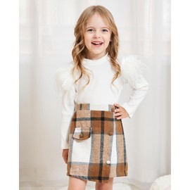 Lufebut Dresses for Girls Clothing Set Long Sleeve Top + Plaid Skirt Toddler Baby Clothing Baby Girl Spring Autumn Clothing Sets White 2-3 Years, White