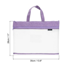 PATIKIL Nylon Document Bag with Handle 4 Pack Mesh Transparent Handbag Paper File Tote Pouch for Office, Gray, Purple