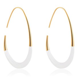 Bi&Yamigeo Teardrop Open Hoop Earrings for Women 14K Gold Plated Enamel Coating Oval Pull Through Tear Water Drop Dangle Earring,Large Lightweight Threader Waterdrop Jewelry(White)