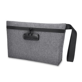 LOFICOPER Money Bag with Lock, Lockable Cash Bag, Waterproof Bank Bags with Zipper and Lock, for Cash, Phone, Keys, Credit Cards, Gray