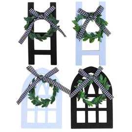 iMagitek 4 Pack Wooden Window Ladder Table Sign Decor Wooden Sign Tiered Tray Decor for Home Christmas Decorations