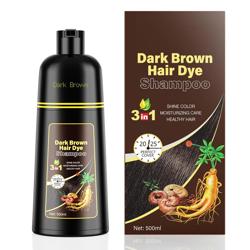 Shampoo para Canas con Tinte, Dark Brown Hair Dye Shampoo