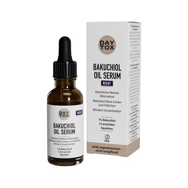 Bakuchiol Oil Serum - Supports the Night Regeneration Process - Fast Absorbing - Strengthens the Skin Barrier - With Squalane as Moisturiser - Made in Germany - Daytox - 20 ml