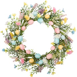 VGIA VGIA 18 inch Easter Wreath Artificial Easter Egg Wreath for Front Door Easter Door Wreath Spring Wreath with Pastel Eggs and Mixed Twigs for Easter Decorations