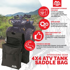 Offroading Gear 4x4 Waterproof Rear and Front Tank-Top Saddle Bag| With Two Compartments| Great for ATV| UTV| Snow Mobile| Quad Bike| Motorcycle| Etc. | Black