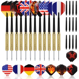 GWHOLE Darts Set, 12 Steel Tip Darts 18 Grams with Aluminum Shafts, Brass Barrels, Extra 16 Dart Flights and 12 Dart Shafts for Electronic Dartboard Beginner Throwing Darts