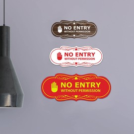 Signs ByLITA Designer No Entry Without Permission Sign (Brushed Silver) - Small 1 Pack