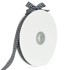 TONIFUL 3/8 inch Wide Black Gingham Ribbon Wired Edge Plaid Craft Ribbons 50 Yards for Gift Wrapping Valentine's Day Hair Accessories DIY Birthday Party Supplies Christmas Wedding Decoration Sewing.