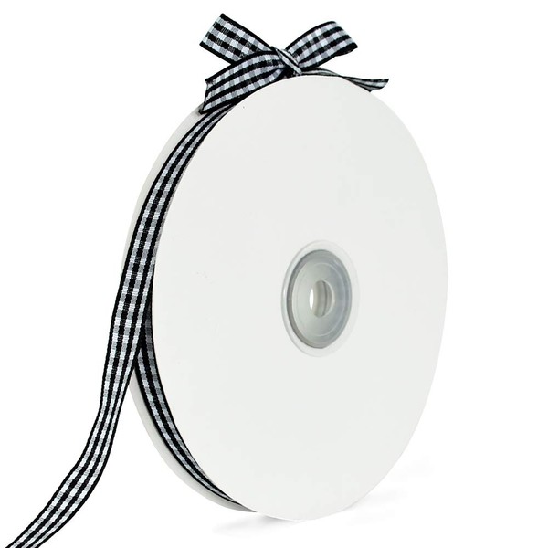 TONIFUL 3/8 inch Wide Black Gingham Ribbon Wired Edge Plaid
