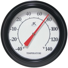 Infinity Instruments 12 inch Traditional Classic Basic No Battery Required Built-in Hygrometer Indoor/Outdoor Thermometer for Patio, Porch, Living Room Essential Durable Wall Thermometer, Black
