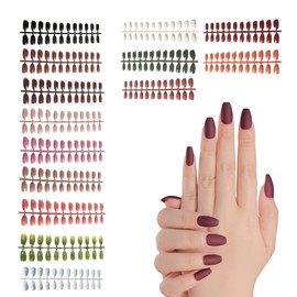 TSLRSA 14 Sets Coloured False Nails, Short Coloured False Nails, Artificial Nails, Display Stand, Nail Tips, Plain False Nails, DIY Nail Art