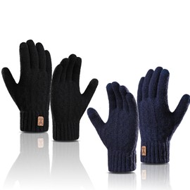 Knitted Warm Winter Gloves Men, Thickened Velvet Touch Screen Gloves, Cold Proof Alpaca Fleece Mens Gloves (BlackNavy, Aldult)
