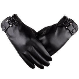 YUEMING Mens Leather Gloves, Winter Gloves for Men Touch Screen Gloves with Warm Inner Fleece Black Faux Leather Mittens for Cold weather Outdoor Driving Riding Skiing