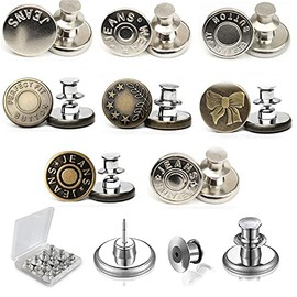 Botones para jeans, 8 juegos de botones de metal de reemplazo para jeans, 8 estilos, pasadores de ajuste perfecto, botones instantáneos, sin coser, sin herramientas