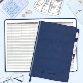 JUBTIC Hardcover Accounting Ledger Book (7x10″) - Bank Accounting Log for Small Business Bookkeeping & Personal Use - Account Tracker Notebook Track Accounts, Deposit, Expense & Balance - Navy Blue
