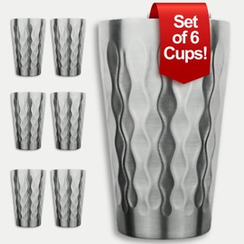 Faamilia Stainless Steel 350ml Double Wall Curve Cup, Perfect to Hold Hot or Cold Liquids, Break Resistant Stackable, Drinking Glass for Home, Restaurant, Travel, Party Camping (Natural Silver)